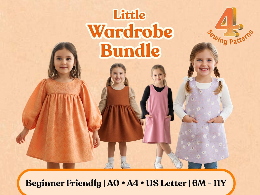 Kids Sewing Pattern Bundle, Toddler Girls Dress Set 6M–11Y, Kids ...