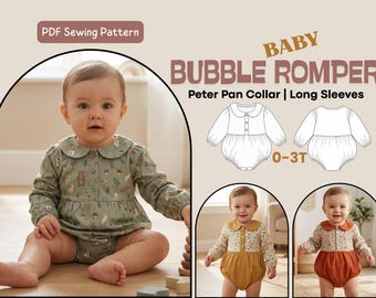 Patron de couture pour une barboteuse à bulles pour bébé, salopette à col Peter Pan 0-3 ans, body à manches longues,
