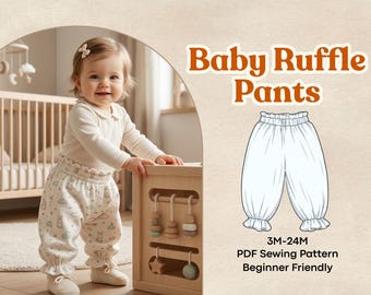 Patron de couture pour pantalon à volants bébé, pantalon ample à ourlet volanté, pantalon large pour tout-petit de 3 à 24 mois