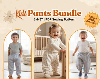 Lot de patrons de pantalons pour enfants en PDF, 3 styles, patron de couture de pantalons pour bébés tout-petits 3 M–3T