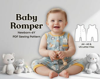Patron PDF de barboteuse unisexe pour bébé, patron de couture de combinaison pour tout-petit, tenue enfant à faire soi-même, salopette pour nouveau-né