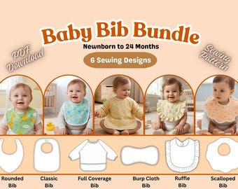 Baby Bib Bundle Sewing Pattern PDF, 6 Designs 0-24M, Burp Cloth Pattern