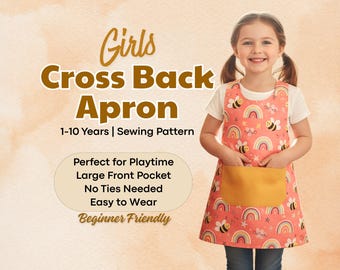 Patron de couture PDF pour tablier enfant à dos croisé, grande poche avant, sans attaches
