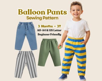 Patron de couture pour pantalon ballon enfant, poches, jambes fuselées, idéal pour débutants (téléchargement numérique)