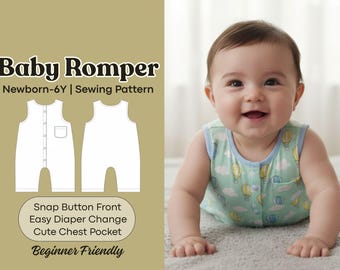Barboteuse bébé patron PDF, patrons de couture combishort bébé, tenue unisexe pour enfants, salopette nouveau-né bricolage