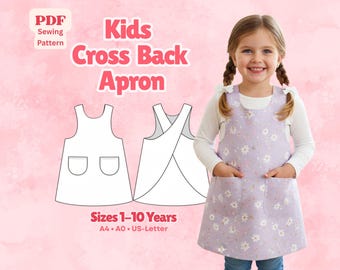 Patron de couture PDF pour tablier enfant à dos croisé, tablier enfant 1-10 ans, téléchargement instantané