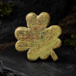 Unakite with Epidote Lucky Clover Carving 2” | Four Leaf Clover Crystal | St. Patrick’s Day Stone | Luck Prosperity Crystal Gift