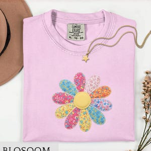 Chemise florale marguerite aux couleurs confort vintage t-shirt à fleurs patchwork vintage Cottagecore Boho printemps été t-shirt graphique femme cadeau
