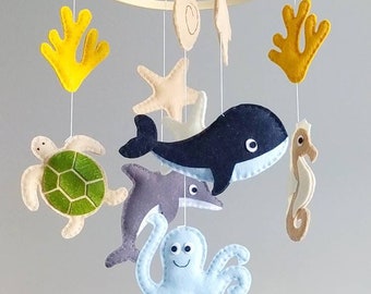 Under the Sea Baby Mobile - Ocean Baby Mobile - Nautical Wooden Hoop Baby Mobile