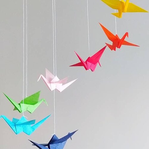 Baby Crib Mobile Origami Paper Crane Amazing Colorful Rainbow Etsy