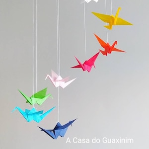 Rainbow Origami Paper Crane Baby Mobile - Nursery Room - Spiral Baby Mobile - Eco Friendly Baby Mobile