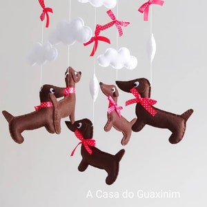 Dachshund Baby Mobile Wooden Hoop Nursery decoration Baby Shower image 1