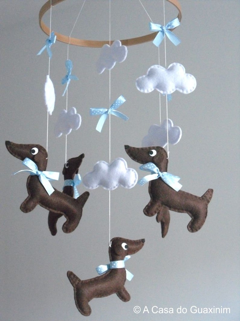 Dachshund Baby Mobile Wooden Hoop Nursery decoration Baby Shower image 7