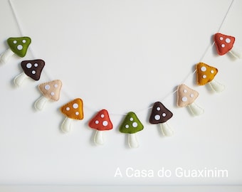 Felt Mushroom Garland: Autumn Colors Wall Hanging