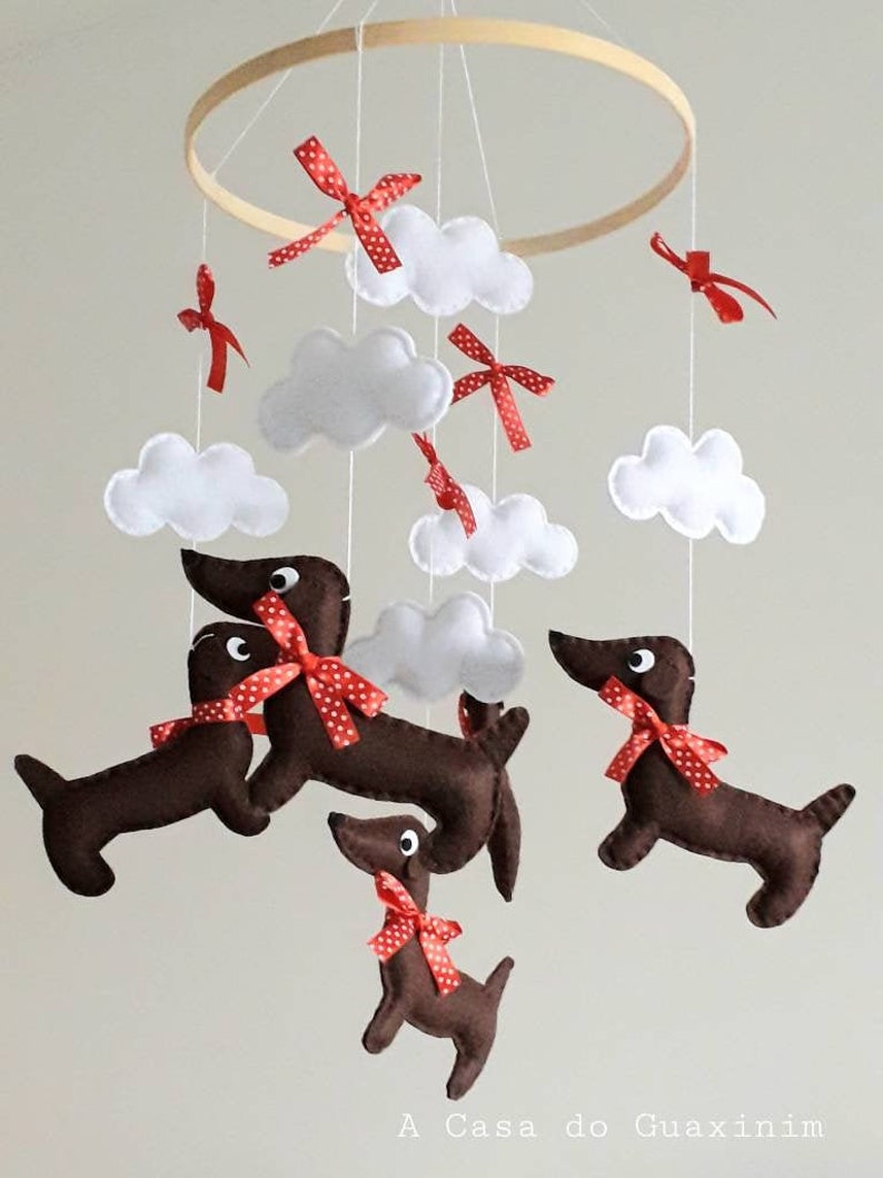 Dachshund Baby Mobile Wooden Hoop Nursery decoration Baby Shower image 2