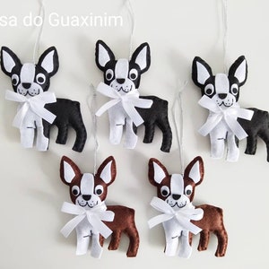 Conjunto de 5 Boston Terrier - Enfeites de Natal - Decoração de Natal - Lembrancinha de festa