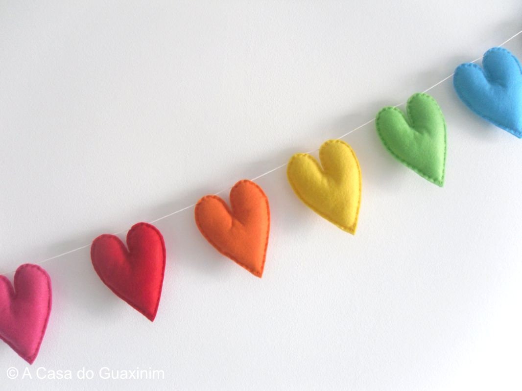 Rainbow Heart Garland Heart Banner Heart Garland Felt Etsy UK