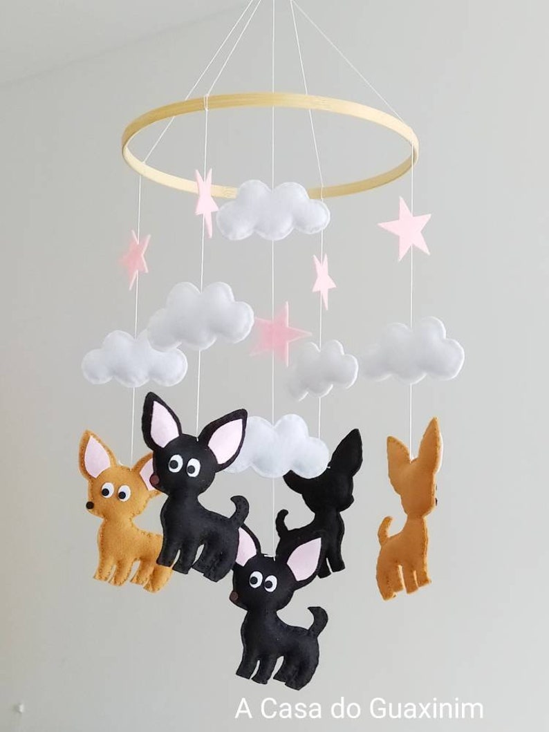 Chihuahua Baby Mobile Wooden Hoop Baby Mobile image 5