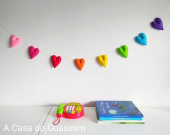 Rainbow Heart Garland - Heart Banner - Heart Garland - Felt Heart Garland - Wall Hanging - Wall Décor