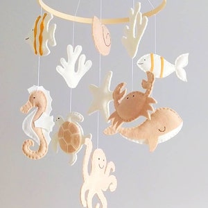 Beige and Ivory Colors Under the Sea Baby Mobile Ocean Baby Mobile Nautical Wooden Hoop Baby Mobile image 3