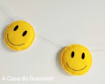 Felt Smile Face Garland - Yellow Wall Hanging