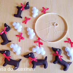 Dachshund Baby Mobile Wooden Hoop Nursery decoration Baby Shower image 8