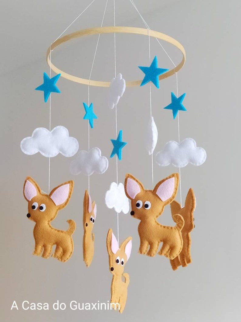 Chihuahua Baby Mobile Wooden Hoop Baby Mobile image 1