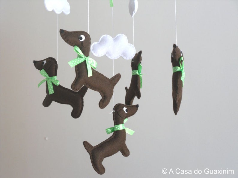 Dachshund Baby Mobile Wooden Hoop Nursery decoration Baby Shower image 5