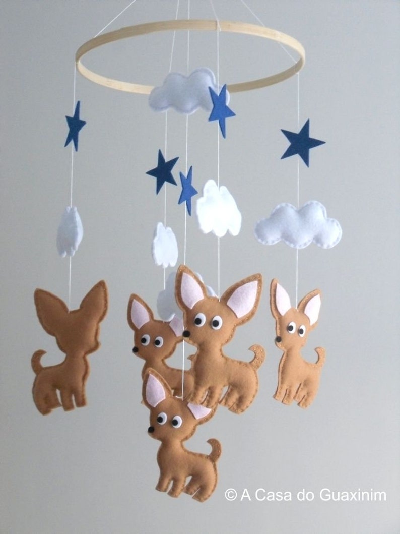 Chihuahua Baby Mobile Wooden Hoop Baby Mobile image 6