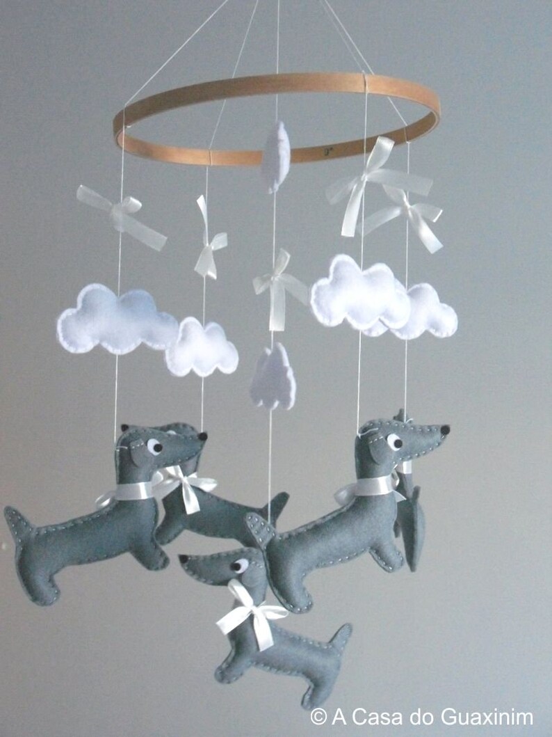 Dachshund Baby Mobile Wooden Hoop Baby Mobile image 2