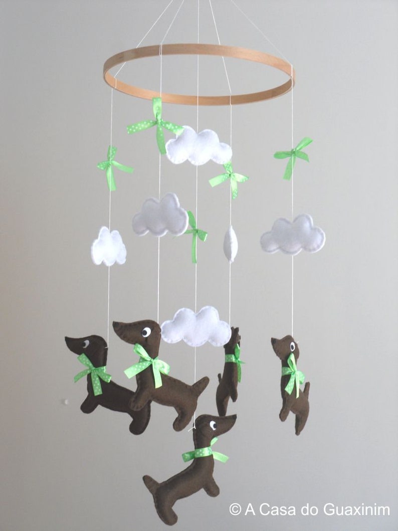 Dachshund Baby Mobile Wooden Hoop Nursery decoration Baby Shower image 4