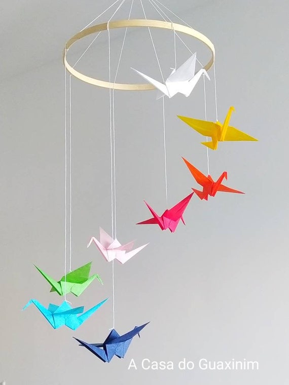 Rainbow Origami Paper Crane Baby Mobile Nursery Room Rainbow Origami Paper Crane Baby Mobile, How To Make A Paper Crane Chandelier