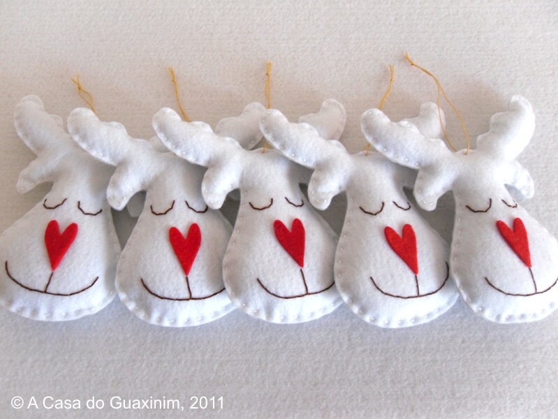 Set of 6 white Reindeers Christmas ornaments | Etsy