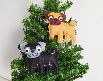 Pug - Adornos navideños - Favores de fiesta - Favores de boda - Conjunto de 5