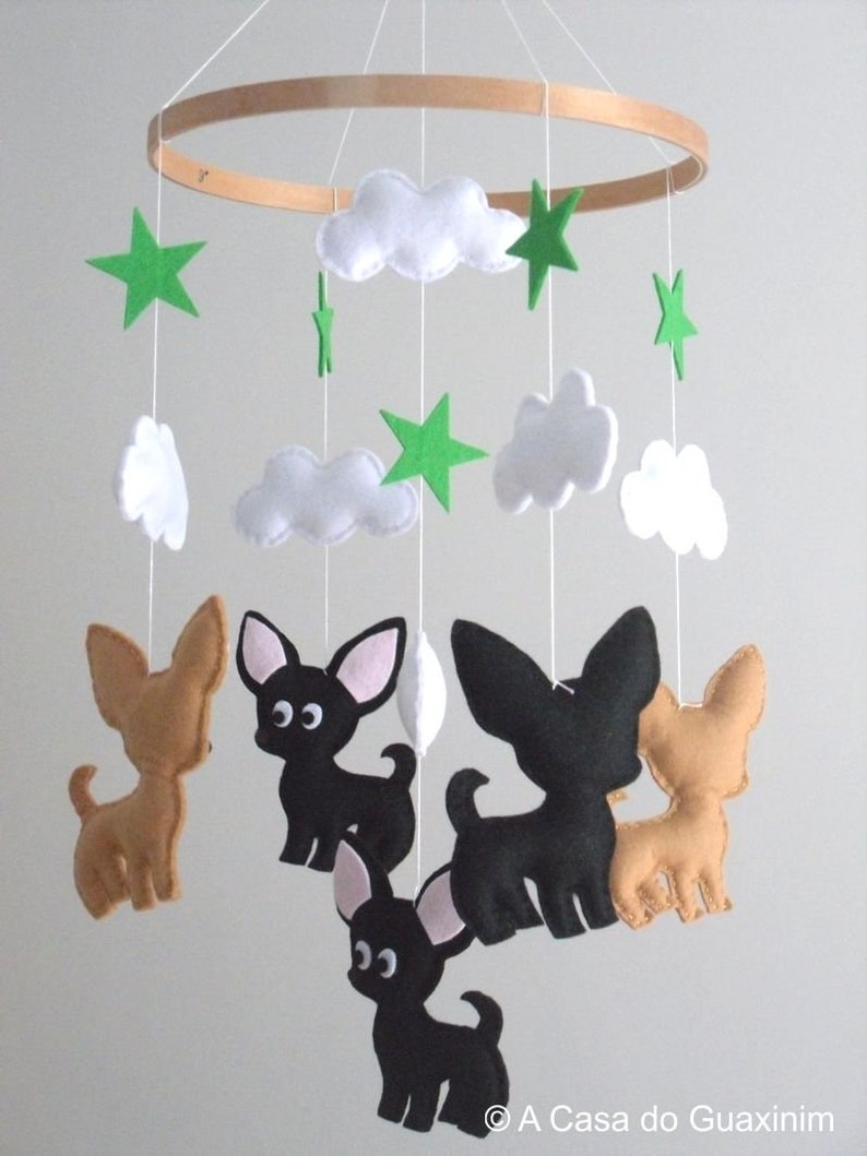 Chihuahua Baby Mobile Wooden Hoop Baby Mobile image 3