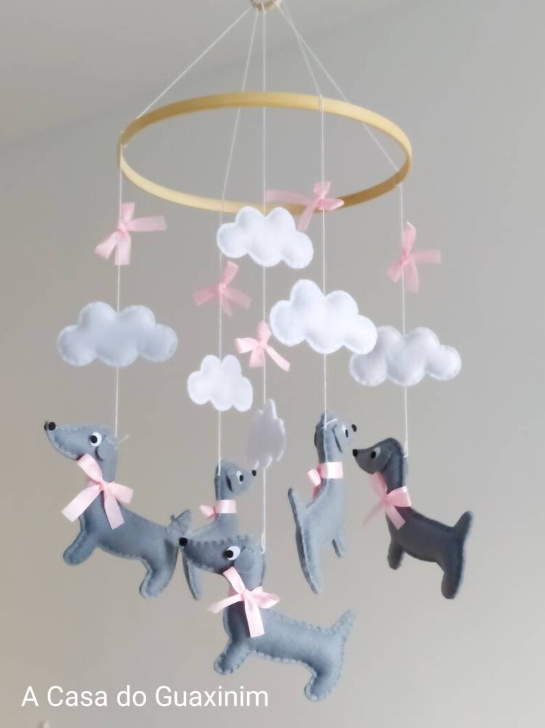 Dachshund Baby Mobile Wooden Hoop Baby Mobile image 4