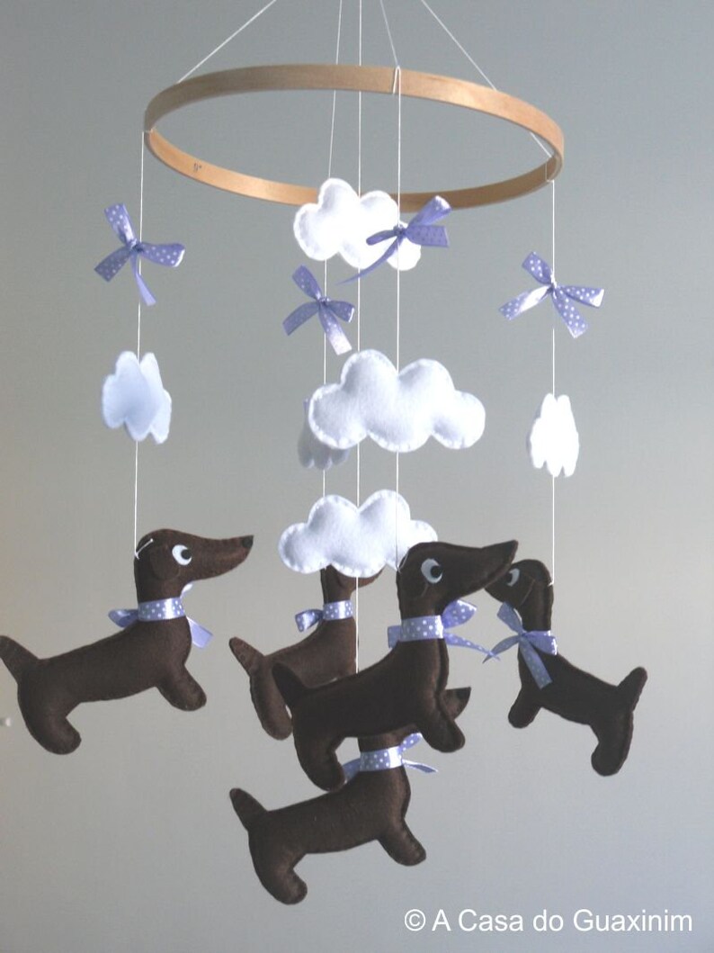 Dachshund Baby Mobile Wooden Hoop Nursery decoration Baby Shower image 6