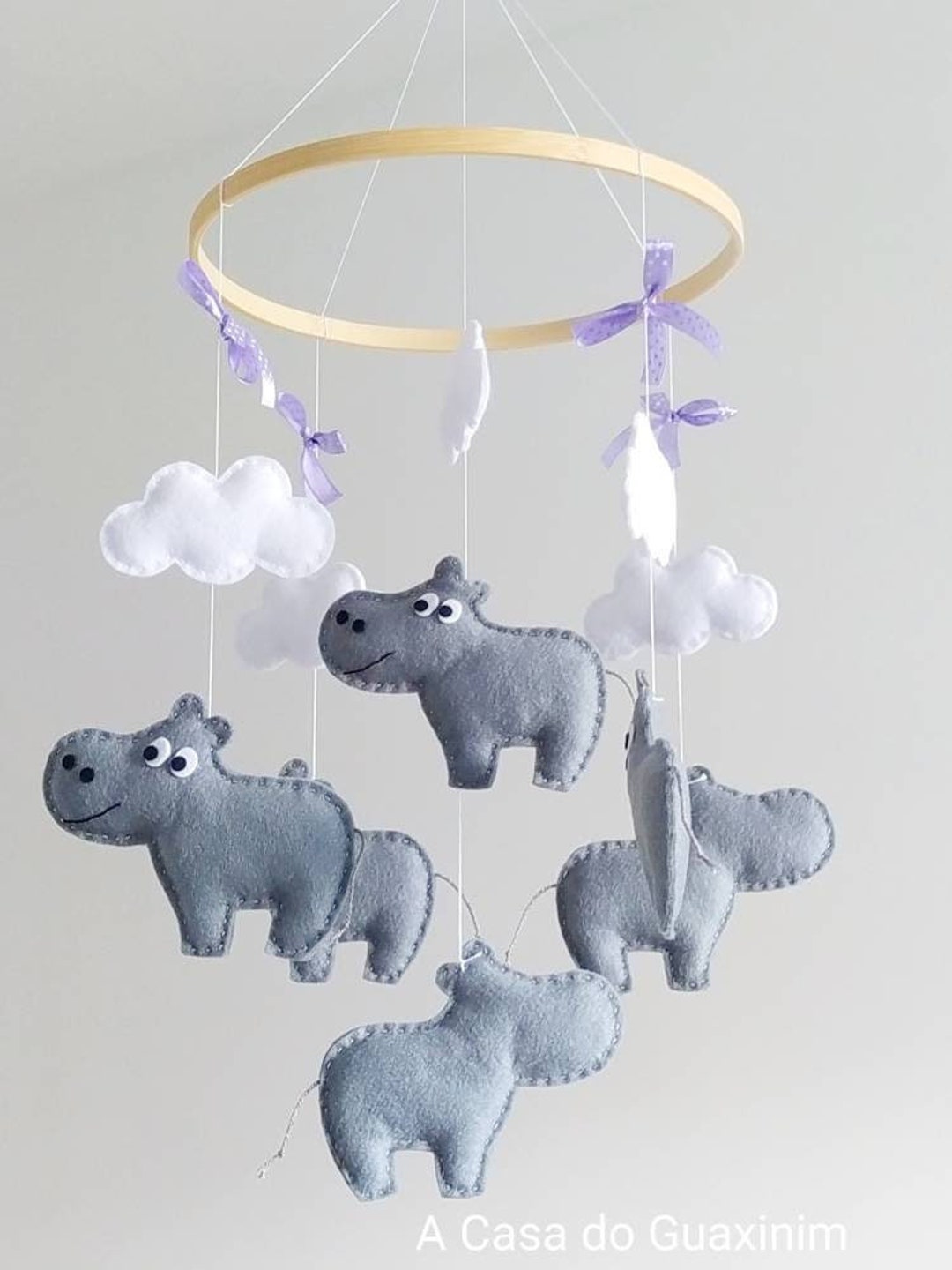 Hippo Baby Mobile Wooden Hoop Baby Mobile Etsy
