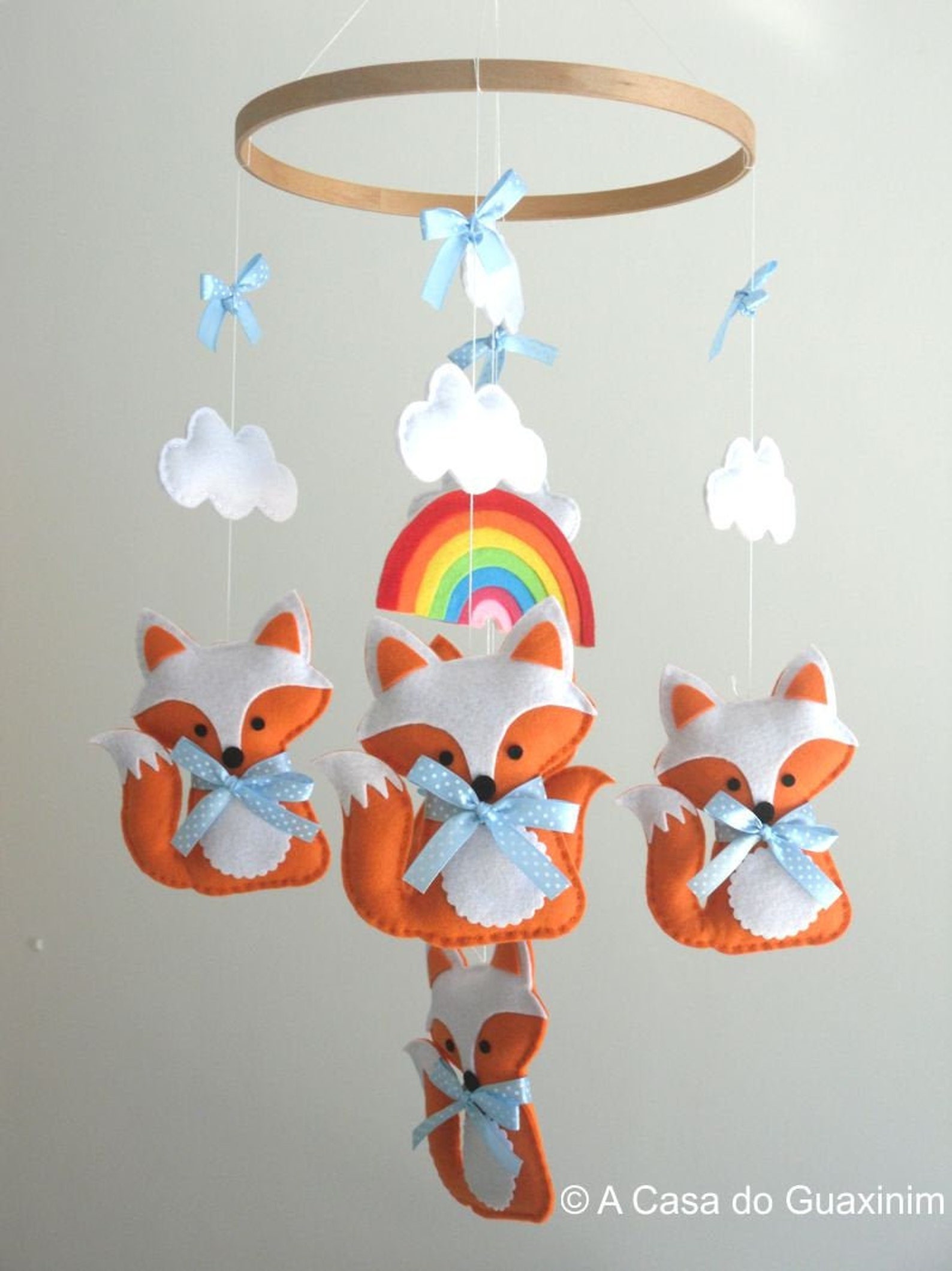 Fox and Rainbow Baby Mobile Wooden Hoop Baby Mobile Etsy