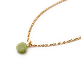 Jade pendant in goldplated silver, delicate dot necklace, minimalist dot chain, gift for her, round jade pendant