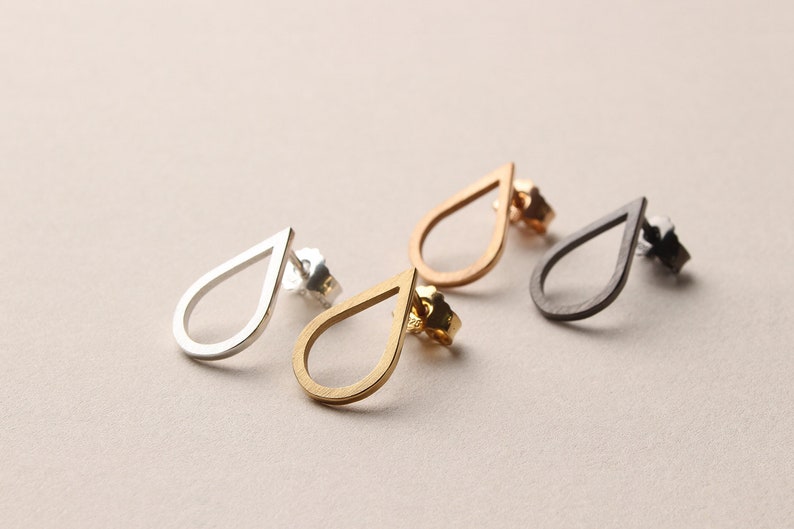 Drop studs medium in silver, goldplated, rosegoldplated, blackened, simple silver studs, scandinavian jewelry, bridal earrings, drop earring image 1