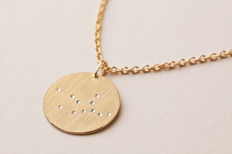 Zodiac sign necklace in goldplated silver, constellation necklace, best friend necklace, confirmation gift, delicate zodiac pendant image 2