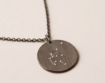 Zodiac sign necklace in blackruthenized silver, constellation necklace, best friend necklace, confirmation gift, delicate zodiac pendant