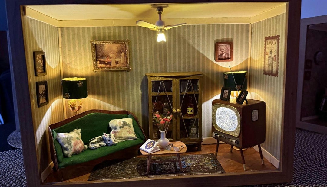 Room Shadowboxes Vintage Miniature Living Room Shadow Box – Handmade Retro Diorama With ...