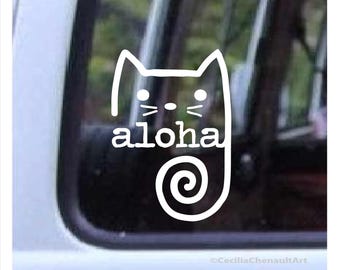 Aloha Cat Decal, Curly Tail Hawaii Style