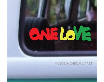 One Love Decal Item #647,  Rasta Decal, Car Window Decal, Hawaiian stickers, Love Decals, Water Bottle Decals, Lap Top Stickers, Reggae