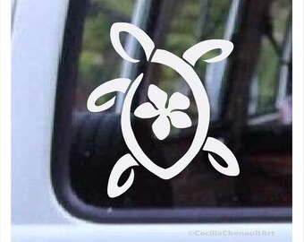 Turtle Plumeria Decal, Hawaiian Car Window Sticker