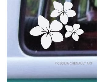 Plumeria Trio Decal: Hawaiian Floral Sticker, Tropical Car Decal