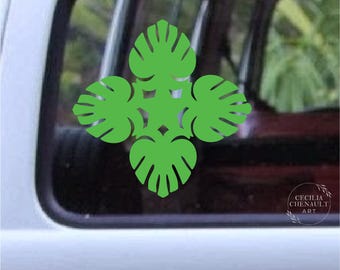 Monstera Hawaiian Quilt Decal: 4" Vinyl Sticker