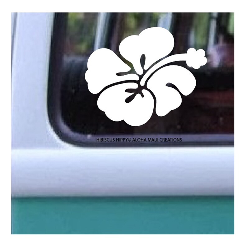 Hibiscus Hippy Decal 358, Hawaiian Stickers, Car Decals, Hippy Flowers, Wall Decals, Gifts for Mom, Floral Decals, Hawaiian decals image 1